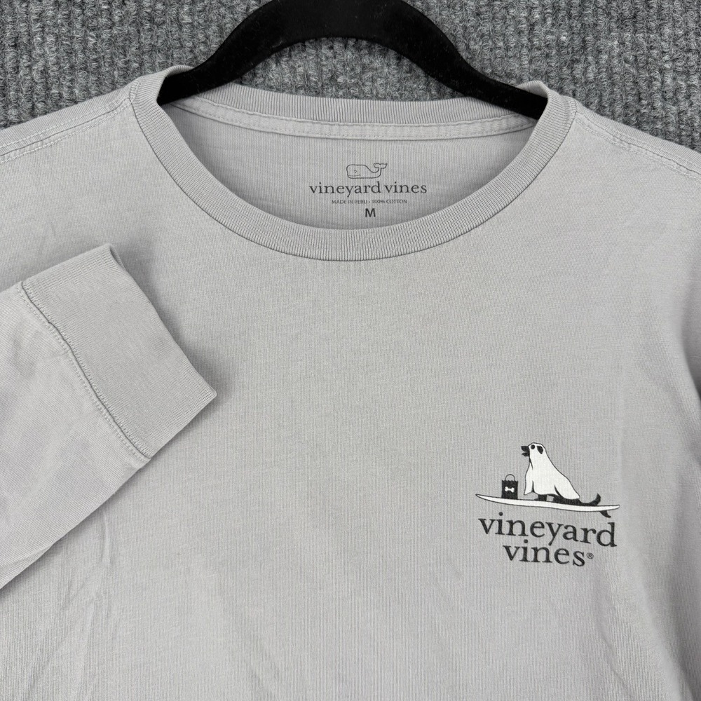 Vineyard Vines Halloween Ghost Dog Long Sleeve Graphic T Shirt Mens Medium Gray View 3